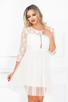 Rochie de cununie in clos mini din dantela si tul alb imagine