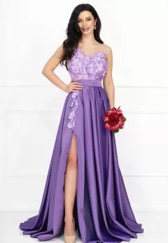 Rochie de lux Beatrice lila tip printesa din tafta cu flori 3D imagine