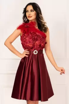 Rochie de lux bordo eleganta din tafta in clos cu flori 3D imagine