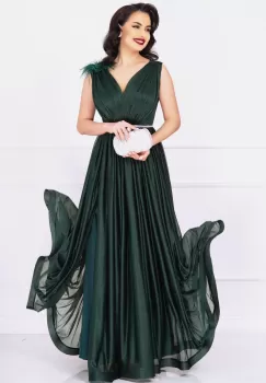 Rochie de nasa Maia verde lunga eleganta cu sclipici si accesoriu cu fulgi imagine