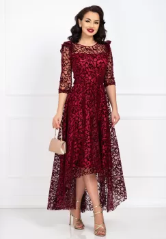 Rochie de ocazie asimetrica Francesca bordo cu model din catifea imagine