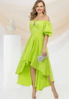 Rochie de ocazie asimetrica Pretty Girl lime cu umeri goi imagine