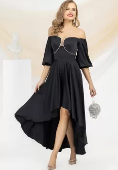 Rochie de ocazie asimetrica Pretty Girl neagra cu umeri goi imagine