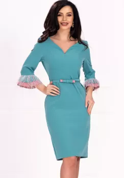 Rochie de ocazie conica cu volane si fulgi la mansete imagine