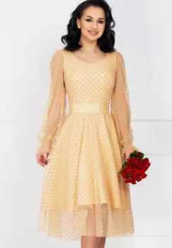 Rochie de ocazie crem acoperita de tulle cu buline imagine