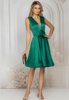 Rochie de ocazie eleganta verde in clos cu floare in talie imagine