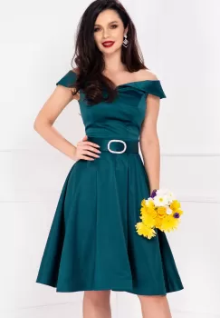 Rochie de ocazie in clos Roberta verde cu umeri cazuti imagine
