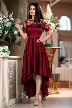 Rochie de ocazie InPuff bordo asimetrica cu broderie pretioasa imagine