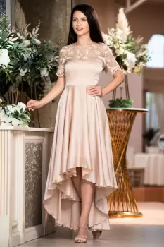 Rochie de ocazie InPuff nude asimetrica cu broderie pretioasa imagine