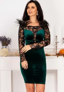 Rochie de ocazie Jacqueline verde cu maneci lungi brodate imagine