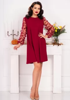Rochie de ocazie lejera bordo cu flori 3D imagine