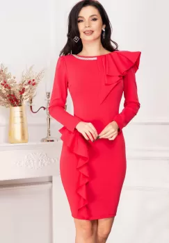 Rochie de ocazie Mariel somon cu volane si banda din strassuri imagine