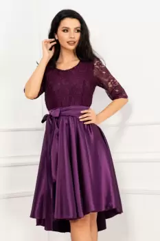 Rochie de ocazie mov Paloma asimetrica cu dantela in partea de sus imagine