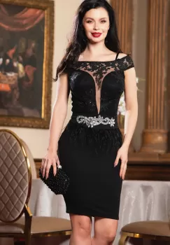 Rochie de ocazie neagra Delight cu broderie si fulgi decorativi imagine