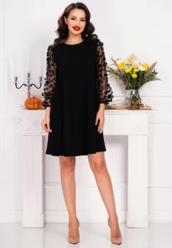 Rochie de ocazie neagra lejera cu flori 3D imagine