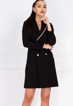 Rochie de ocazie neagra tip sacou Nadina decorata cu strassuri imagine