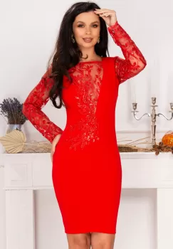 Rochie de ocazie Odette rosie cu aplicatii brodate imagine