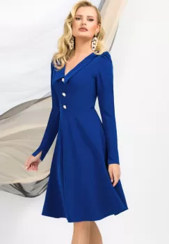 Rochie de ocazie Pretty Girl albastra in clos cu guler ascutit imagine