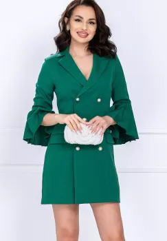Rochie de ocazie tip sacou verde cu pliuri la maneca imagine