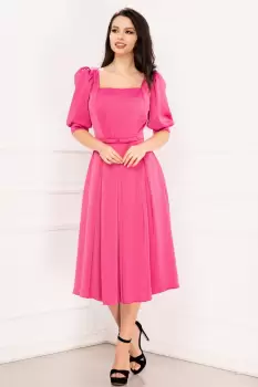 Rochie de ocazie Valeria fucsia cu pliuri si maneci bufante imagine