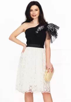 Rochie de ocazie Venezia bicolora in clos cu fulgi si pietre decorative imagine