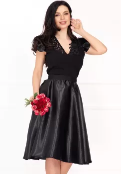 Rochie de ocazie Venezia neagra in clos cu fulgi si broderie imagine
