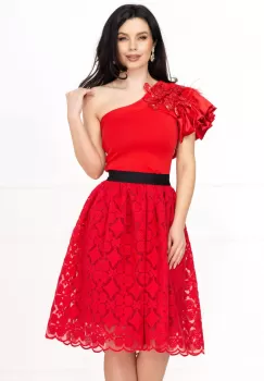 Rochie de ocazie Venezia rosie in clos cu fulgi si broderie imagine