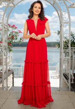 Rochie de seara rosie cu volane imagine