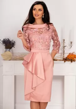 Rochie de soacra Danna rose cu flori de catifea si peplum imagine