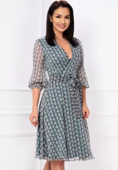 Rochie de toamana Effect din voal texturat cu print floral imagine