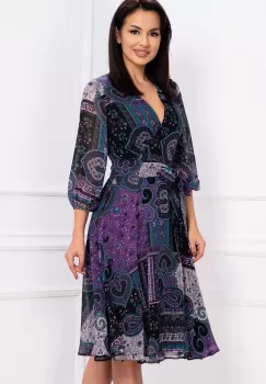 Rochie de toamna Effect din voal texturat cu imprimeu bogat imagine