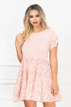 Rochie de vara roz lejera cu broderie englezeasca imagine