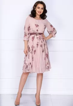 Rochie de zi din voal plisat Nicole rose cu imprimeu floral imagine