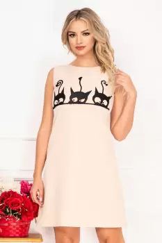 Rochie de zi Effect nude lejera cu imprimeu pisicute 3D imagine