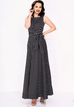 Rochie de zi eleganta Effect neagra vaporoasa cu buline albe imagine