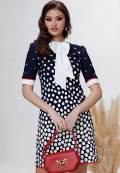 Rochie de zi Fofy in A cu buline degrade si funda stilizata imagine