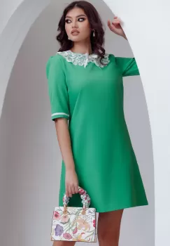 Rochie de zi Fofy verde in A cu guler brodat imagine