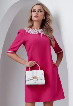 Rochie de zi Fofy zmeura in A cu guler brodat imagine