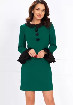 Rochie de zi Ivonne verde cu guler si mansete negre imagine