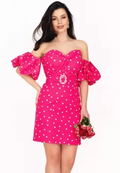 Rochie de zi Layla ciclame cu buline si maneci gogosar imagine