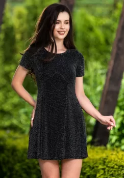 Rochie de zi mini neagra din lurex imagine