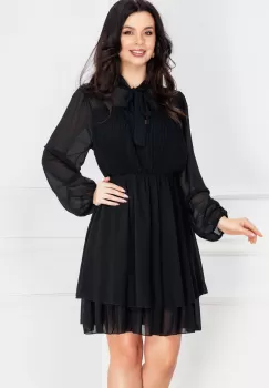 Rochie de zi neagra din voal cu pliseuri in zona bustului imagine