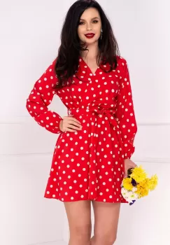 Rochie de zi rosie cu buline albe imagine