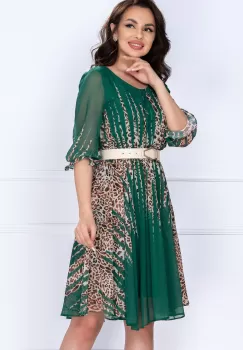Rochie de zi verde din voal cu imprimeu leopard imagine