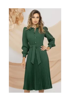 Rochie de zi verde Pretty Girl cu pliseuri imagine