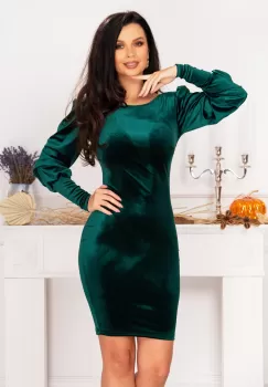 Rochie din catifea cambrata verde cu maneci fronsate imagine
