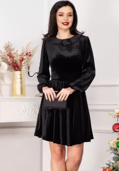 Rochie din catifea Fiolla neagra in clos cu guler imagine