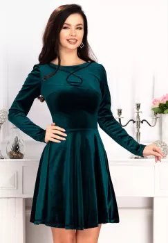 Rochie din catifea in clos Anissa verde imagine