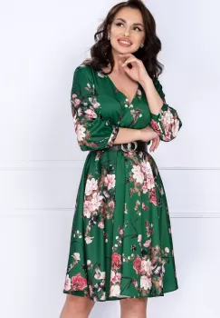 Rochie din satin Venus in clos verde cu decolteu petrecut imagine