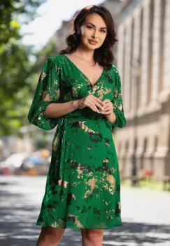 Rochie din voal Evolette in clos verde cu print aramiu imagine